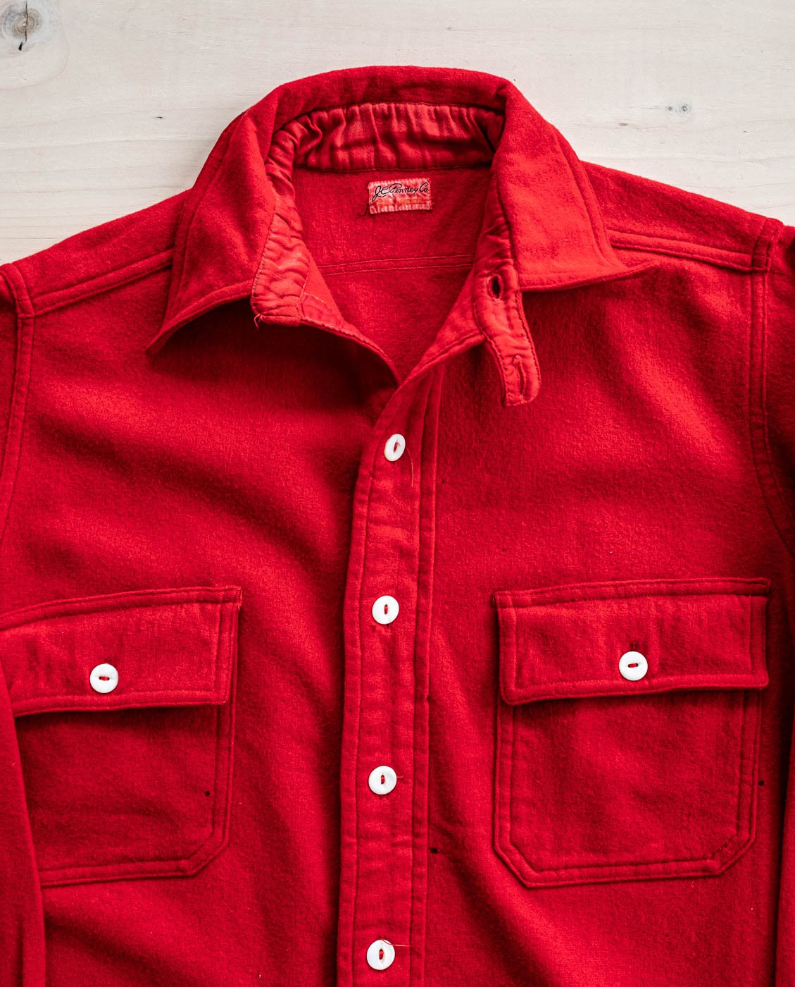 1930's JC Penny Red Wool Chin-Strap Work Shirt — SAUNDERSMILITARIA